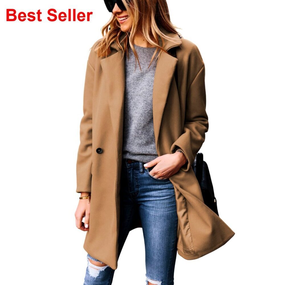 Notched Lapel Wool Blend Pea Coat Single Breasted Blazer Style - Picture 1 of 7